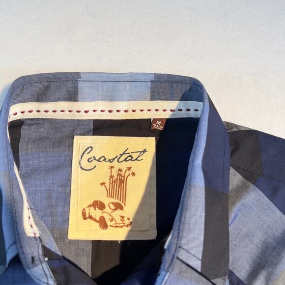 Coastal Metal Pearl Snap Button Shirt Men Medium Blue Check Pockets Surf Western - Picture 2 of 14